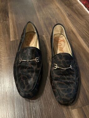Leopard Print Loafers with Gold Bit Detail - Brown